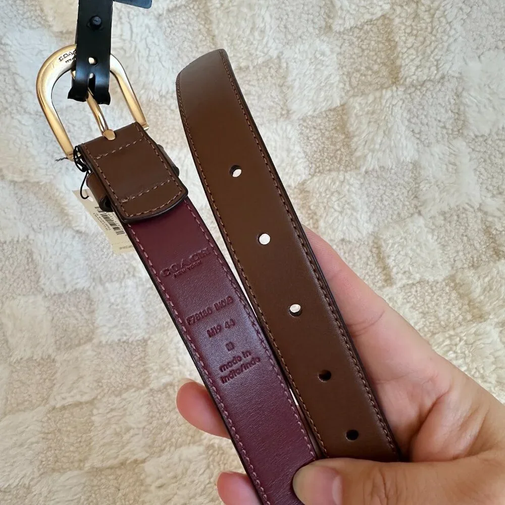 NWT! RARE! Coach F78180 Women's Classic Belt 25mm Brown/Oxblood With Gold Buckle